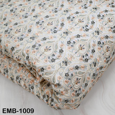 Embroidered Fabric by the Yard: Indian Floral Viscose Dupioni, Sewing Crafting Material