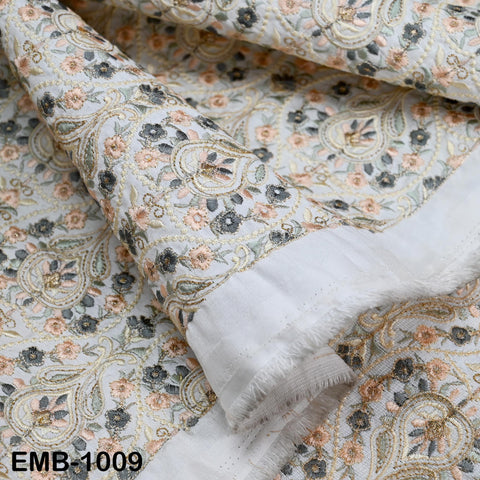 Embroidered Fabric by the Yard: Indian Floral Viscose Dupioni, Sewing Crafting Material