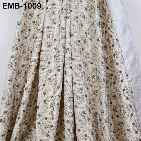 Embroidered Fabric by the Yard: Indian Floral Viscose Dupioni, Sewing Crafting Material
