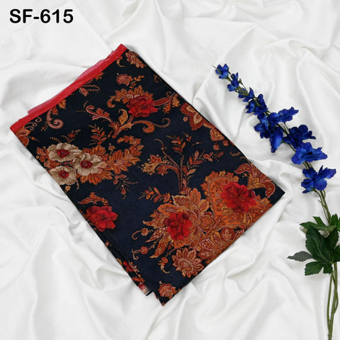 Floral Print Silk Fabric by the Yard: Navy Blue, Orange, Red Habotai Material Party Wedding Dresses Bridesmaid Brides