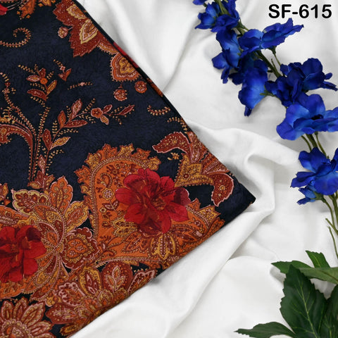 Floral Print Silk Fabric by the Yard: Navy Blue, Orange, Red Habotai Material Party Wedding Dresses Bridesmaid Brides