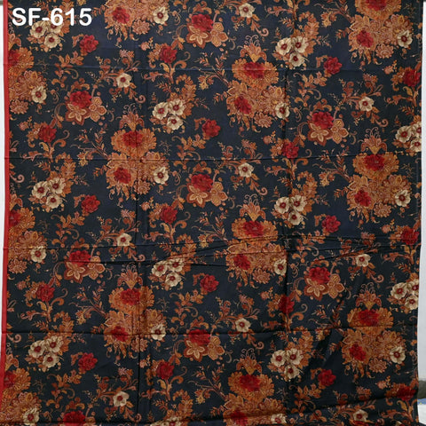 Floral Print Silk Fabric by the Yard: Navy Blue, Orange, Red Habotai Material Party Wedding Dresses Bridesmaid Brides