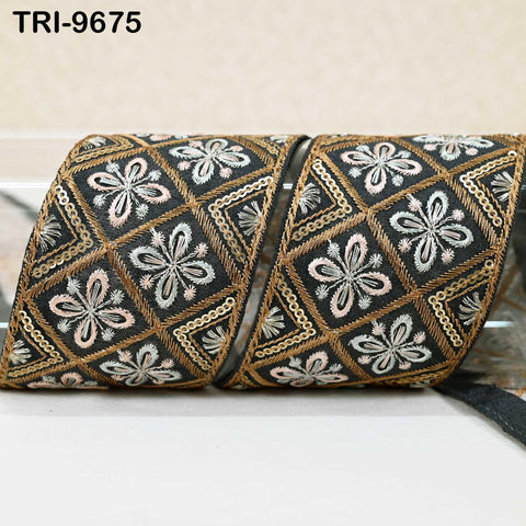 9 Yard Grey Embroidery Ribbons Indian Sari Border Embroidered Crafting Sewing Tablecloth Lampshade making Home Decor Costumes Trimming 6cm