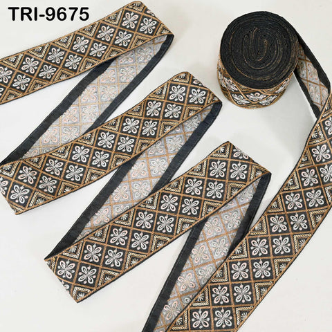 9 Yard Grey Embroidery Ribbons Indian Sari Border Embroidered Crafting Sewing Tablecloth Lampshade making Home Decor Costumes Trimming 6cm