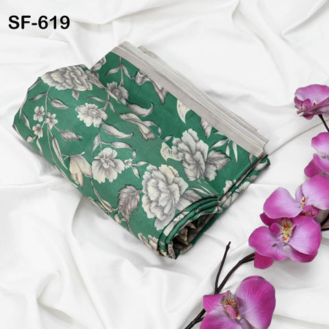 Green Pure Habotai Printed Silk by the Yard Indian Saree Soft Flowy Fabric Wedding Dress Bridesmaid Costumes Crafting Sewing Scarves
