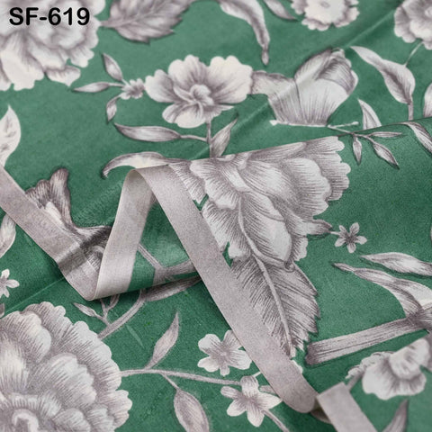 Green Pure Habotai Printed Silk by the Yard Indian Saree Soft Flowy Fabric Wedding Dress Bridesmaid Costumes Crafting Sewing Scarves