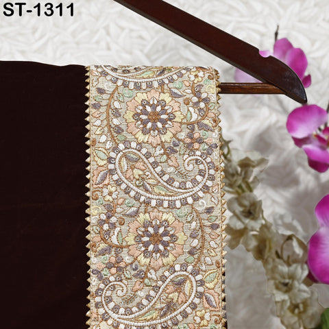 Brown Velvet Shawl Dupatta—Embroidered Floral Border Wrap for Bridal, Partywear & Groom Sherwani