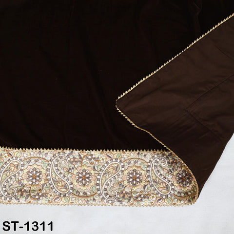 Brown Velvet Shawl Dupatta—Embroidered Floral Border Wrap for Bridal, Partywear & Groom Sherwani