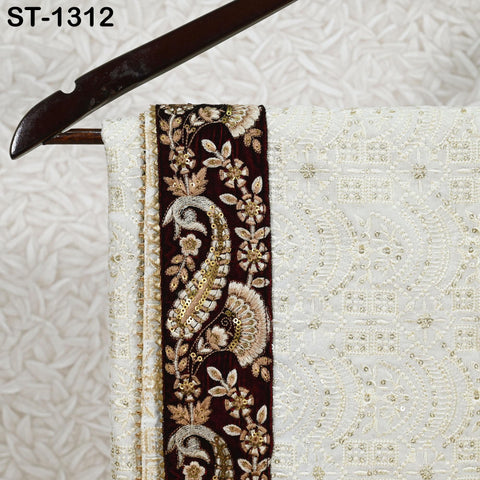 Ivory Velvet Shawl Designer Dupatta Embroidery on edges, Gift Women Indian Embroidered Chunni Bridal Veil Lehenga Festival Punjabi Wedding