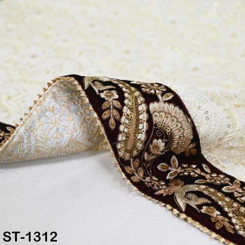 Ivory Velvet Shawl Designer Dupatta Embroidery on edges, Gift Women Indian Embroidered Chunni Bridal Veil Lehenga Festival Punjabi Wedding