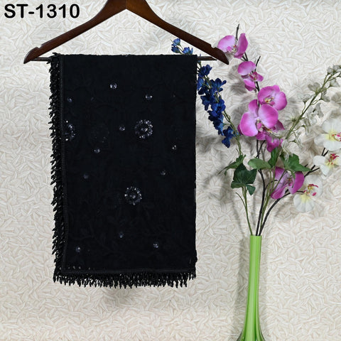 Black Indian Wedding Dupatta Embroidered Net Long Dupatta Chuni Bridal Veil Lehenga Embroidery Stoles Punjabi Dress Chunni Head Scarf Women