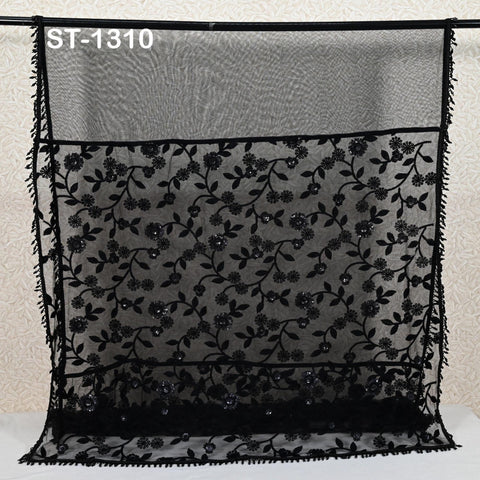 Black Indian Wedding Dupatta Embroidered Net Long Dupatta Chuni Bridal Veil Lehenga Embroidery Stoles Punjabi Dress Chunni Head Scarf Women