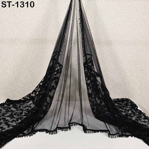 Black Indian Wedding Dupatta Embroidered Net Long Dupatta Chuni Bridal Veil Lehenga Embroidery Stoles Punjabi Dress Chunni Head Scarf Women