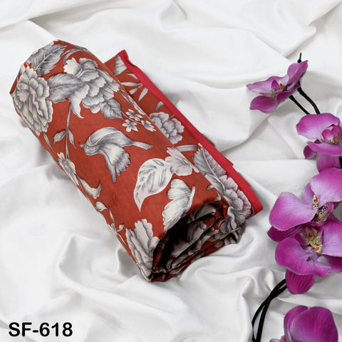 Brick Red Pure Habotai Printed Silk by the Yard Indian Saree Soft Flowy Fabric Wedding Dress Bridesmaid Costumes Crafting Sewing Scarves