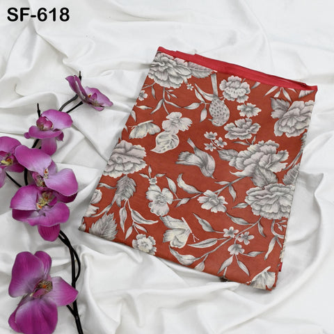Brick Red Pure Habotai Printed Silk by the Yard Indian Saree Soft Flowy Fabric Wedding Dress Bridesmaid Costumes Crafting Sewing Scarves