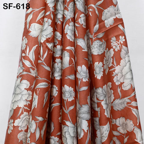 Brick Red Pure Habotai Printed Silk by the Yard Indian Saree Soft Flowy Fabric Wedding Dress Bridesmaid Costumes Crafting Sewing Scarves