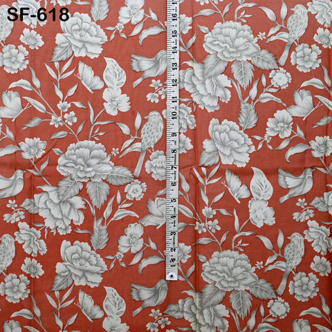 Brick Red Pure Habotai Printed Silk by the Yard Indian Saree Soft Flowy Fabric Wedding Dress Bridesmaid Costumes Crafting Sewing Scarves
