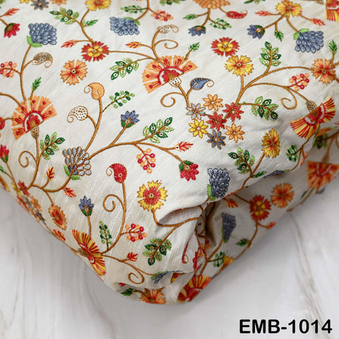 Beige Viscose Silk Embroidered Fabric by Yard: Floral Sequins, Crafting, Apparel, Home Decor