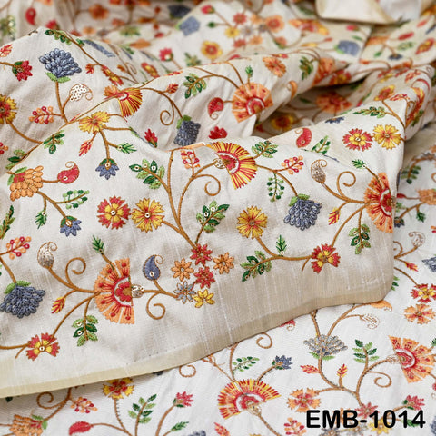 Beige Viscose Silk Embroidered Fabric by Yard: Floral Sequins, Crafting, Apparel, Home Decor