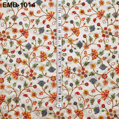 Beige Viscose Silk Embroidered Fabric by Yard: Floral Sequins, Crafting, Apparel, Home Decor