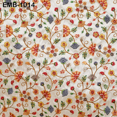 Beige Viscose Silk Embroidered Fabric by Yard: Floral Sequins, Crafting, Apparel, Home Decor