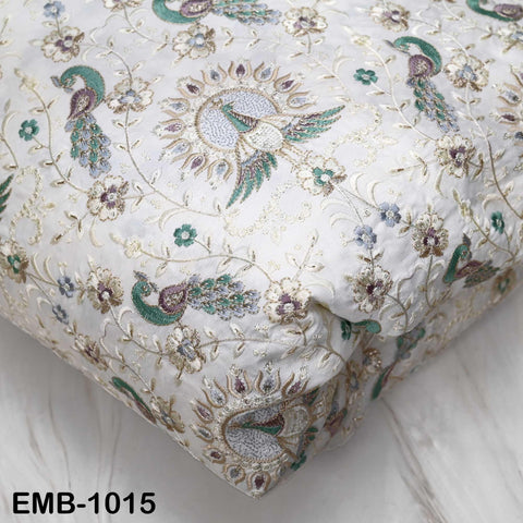 White Embroidered Fabric by the yard Sewing Crafting Indian Embroidery Textile Wedding Dress Costumes Regency Reticules Victorian Handbags