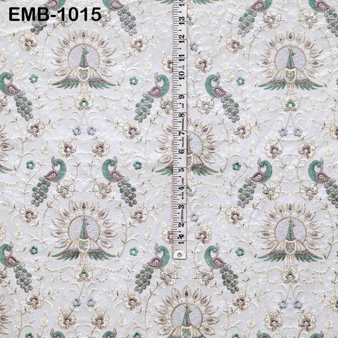 White Embroidered Fabric by the yard Sewing Crafting Indian Embroidery Textile Wedding Dress Costumes Regency Reticules Victorian Handbags