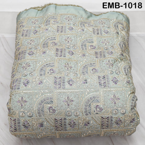 Pale mint Embroidery Fabric by the yard Sewing DIY Crafting Embroidered Indian Wedding Dress Costumes Victorian Bags Throw Pillow