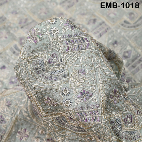 Pale mint Embroidery Fabric by the yard Sewing DIY Crafting Embroidered Indian Wedding Dress Costumes Victorian Bags Throw Pillow