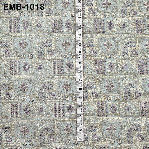 Pale mint Embroidery Fabric by the yard Sewing DIY Crafting Embroidered Indian Wedding Dress Costumes Victorian Bags Throw Pillow