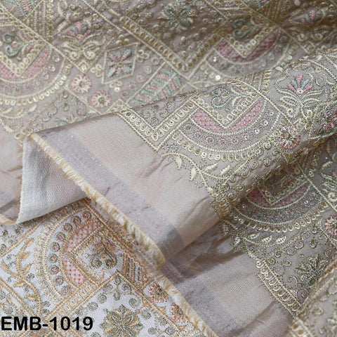Beige Embroidery Fabric by the yard Sewing Crafting Embroidered Indian Wedding Dress Costumes Victorian Bags Throw Pillow Junk Journals