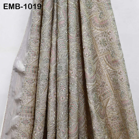 Beige Embroidery Fabric by the yard Sewing Crafting Embroidered Indian Wedding Dress Costumes Victorian Bags Throw Pillow Junk Journals