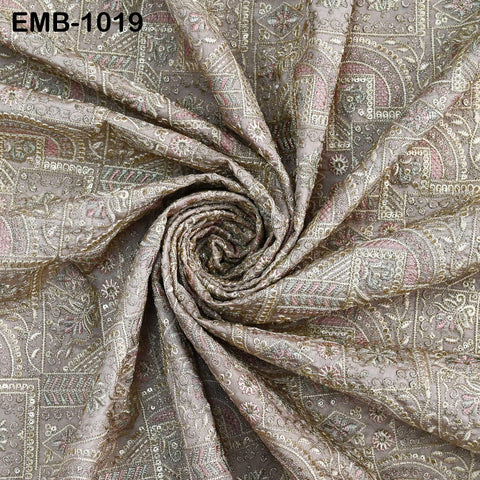Beige Embroidery Fabric by the yard Sewing Crafting Embroidered Indian Wedding Dress Costumes Victorian Bags Throw Pillow Junk Journals