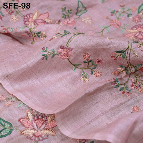 Pure Tussar Silk Embroidery Fabric by the yard Indian Embroidered Raw Silk Wild Natural Handmade Peace Silk Tussah Dresses Material Costumes