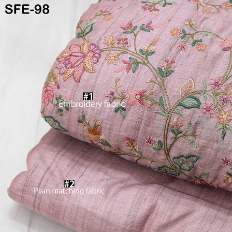 Pure Tussar Silk Embroidery Fabric by the yard Indian Embroidered Raw Silk Wild Natural Handmade Peace Silk Tussah Dresses Material Costumes