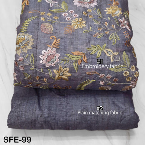Pure Tussar Silk Embroidered Fabric by yard Indian Grey Embroidery Raw Silk Wild Natural Handmade Peace Silk Tussah Dress Material