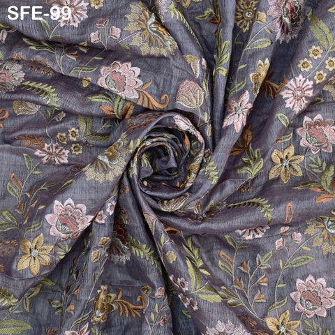 Pure Tussar Silk Embroidered Fabric by yard Indian Grey Embroidery Raw Silk Wild Natural Handmade Peace Silk Tussah Dress Material