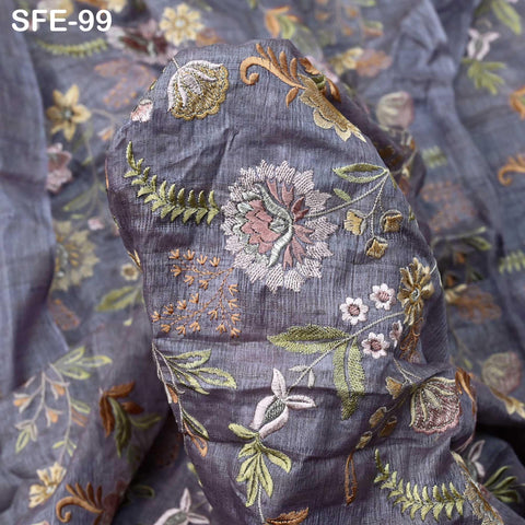 Pure Tussar Silk Embroidered Fabric by yard Indian Grey Embroidery Raw Silk Wild Natural Handmade Peace Silk Tussah Dress Material