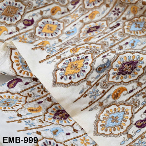 Off White Embroidery Fabric by the yard Sewing DIY Crafting Embroidered Textiles Costumes Regency Reticules Victorian Handbags Junk Journals