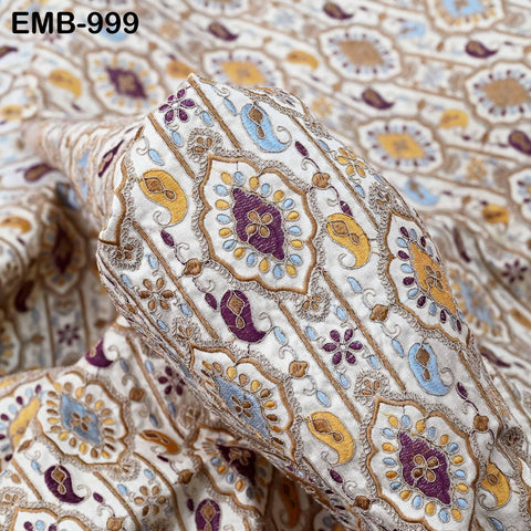Off White Embroidery Fabric by the yard Sewing DIY Crafting Embroidered Textiles Costumes Regency Reticules Victorian Handbags Junk Journals