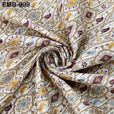 Off White Embroidery Fabric by the yard Sewing DIY Crafting Embroidered Textiles Costumes Regency Reticules Victorian Handbags Junk Journals