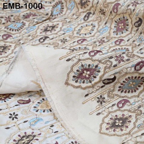 Off White Embroidery Fabric by the yard Sewing DIY Crafting Embroidered Textiles Costumes Regency Reticules Victorian Handbags Junk Journals