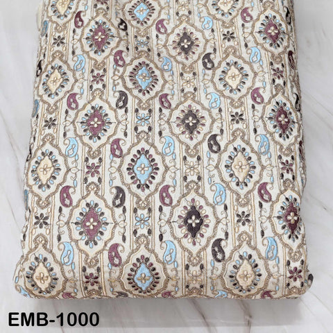 Off White Embroidery Fabric by the yard Sewing DIY Crafting Embroidered Textiles Costumes Regency Reticules Victorian Handbags Junk Journals