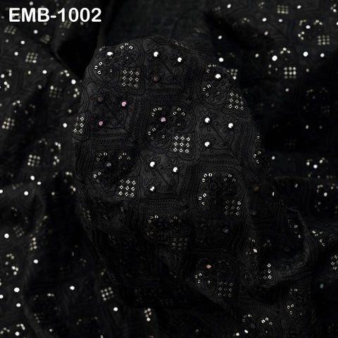 Black Embroidered Fabric by Yard, Sequins, Wedding Dresses, Victorian Handbags, Junk Journals