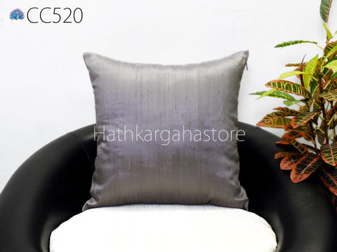Steel Grey Silk Pillow Cover Square Size : Luxury Dupioni Cushion, Handmade Throw Pillowcase