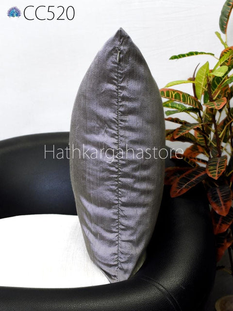 Steel Grey Silk Pillow Cover Square Size : Luxury Dupioni Cushion, Handmade Throw Pillowcase