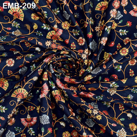 Indian Embroidered Fabric Sewing DIY Crafting Embroidery Wedding Dresses By The Yard Fabric Costumes Dolls Bags Cushion Covers Table Runners