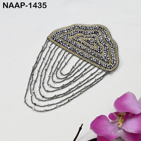 1 Pair Beaded Tassel Shoulder Patches: Black Epaulet Appliqués