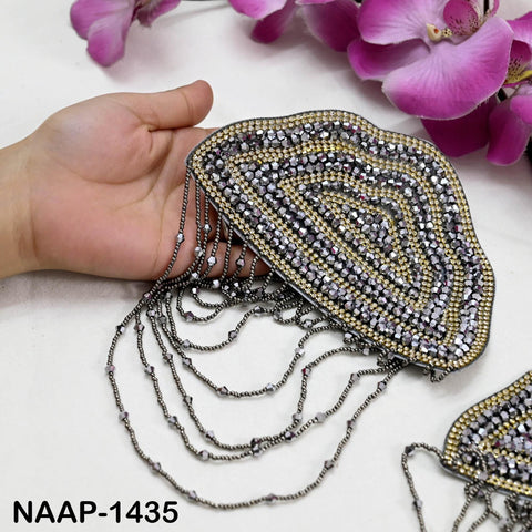1 Pair Beaded Tassel Shoulder Patches: Black Epaulet Appliqués