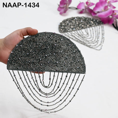 1 Pair Beaded Tassel Shoulder Patches: Black Epaulet Appliqués